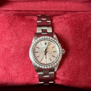 SOLD- Rolex Oyster Perpetual Silver Oyster Bracelet with Diamond Bezel 24mm 2002